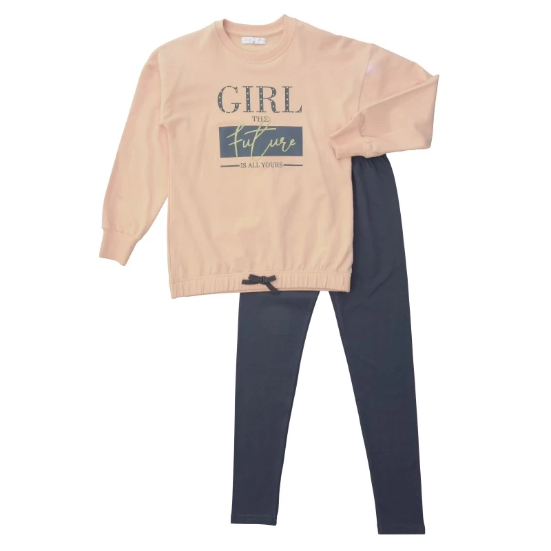 Σετ μπλουζοφόρεμα-κολάν  για κορίτσι σε χρώμα - amber -ανθρακί