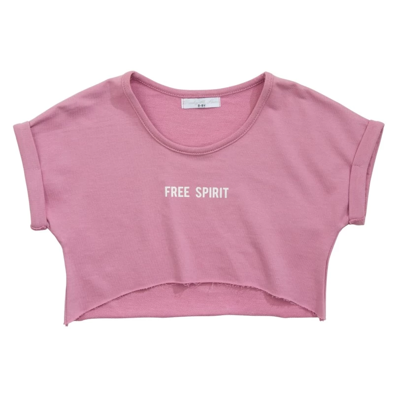 Μπλούζα κ/μ κοντή φούτερ αχνουδίαστο  κορίτσι dust pink.