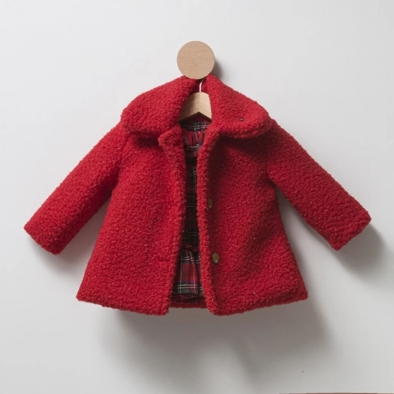 Σέτ παλτό με καρό  κόκκινο φόρεμα  6-24μηνών 