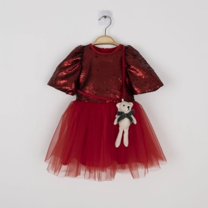 Αμπιγέ  κόκκινο φόρεμα με παγιέτες 2-5ετών 