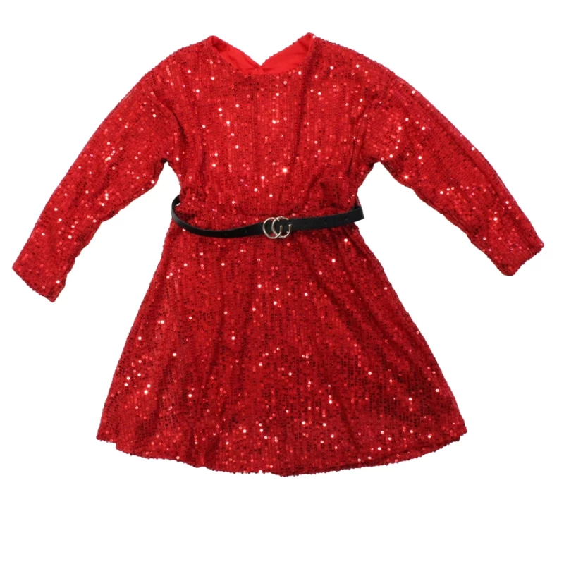 Παιδικό κόκκινο φόρεμα με παγιέτες 3-14ετών 