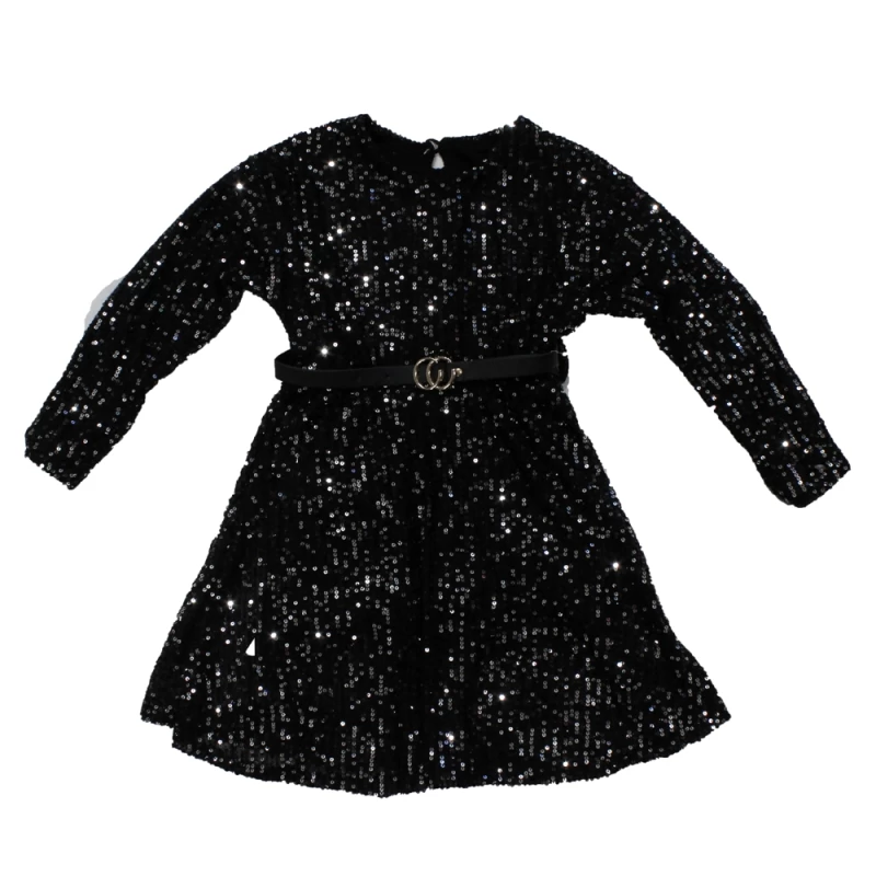 Μαύρο παιδικό φόρεμα με παγιέτες 3-14ετών 