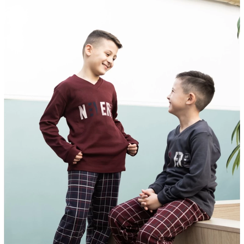 Παιδική πιτζάμα 6-12ετών με καρό παντελόνι Domer kids 