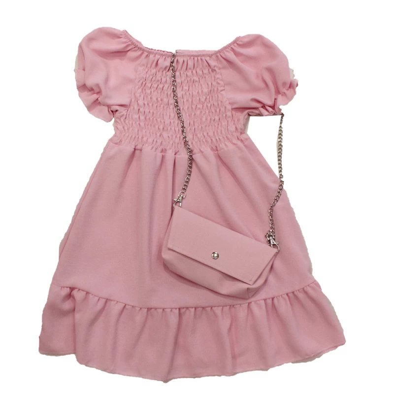 Ρόζ παιδικό φόρεμα με τσαντάκι 3-14ετών 