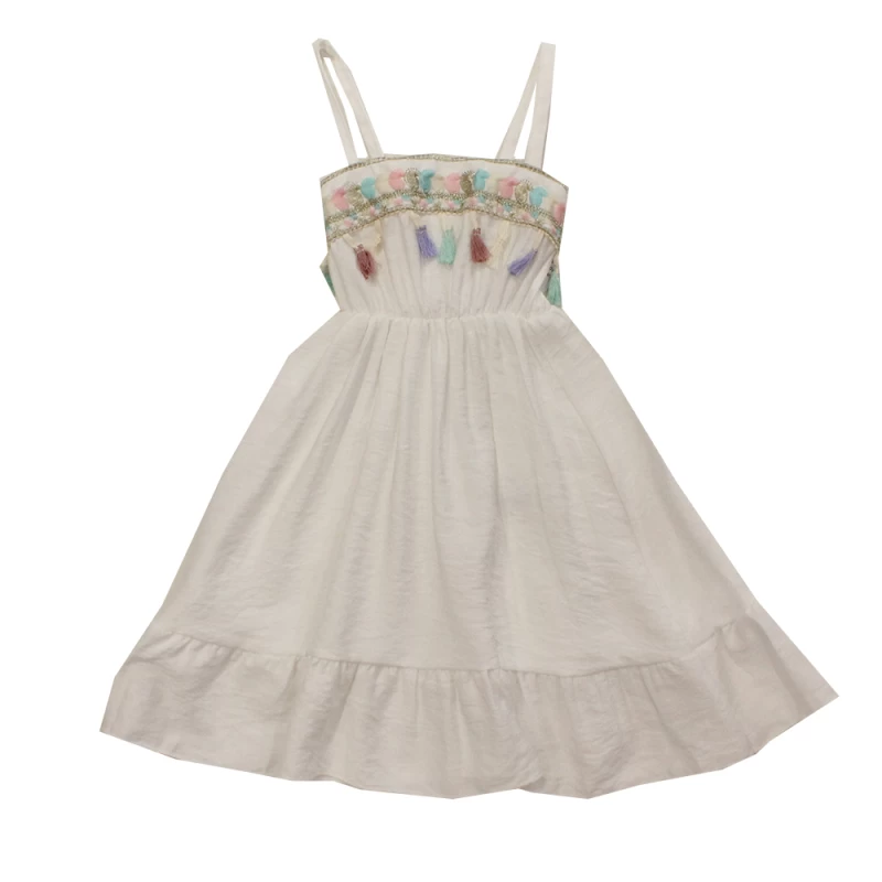 Φόρεμα  3-14ετών  boho style σε λευκό και ρόζ χρώμα