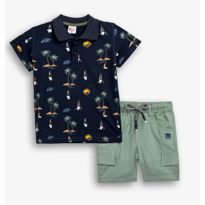Funky Kids Σετ Αγόρι Polo Tropical & Σορτς Χακί 303100