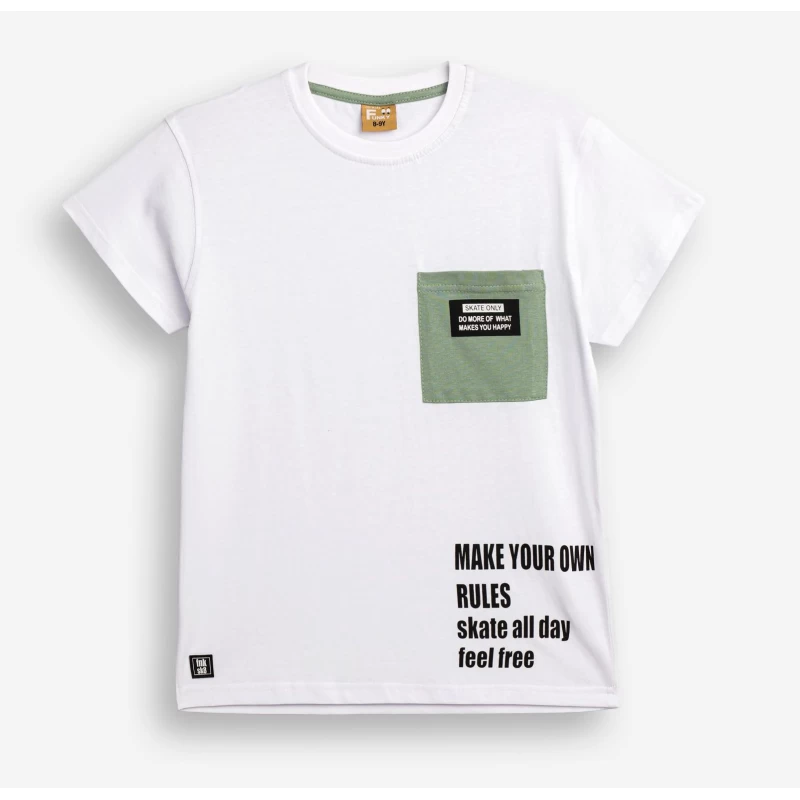 Funky Kids Παιδικό Λευκό T-Shirt με Τσέπη 6-16 Ετών 105140-1