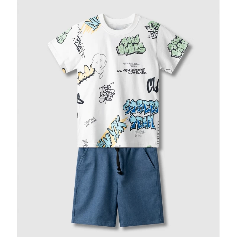 NEK Kids Σετ Αγόρι 6-16 Ετών Λευκό T-Shirt & Μπλε Σορτσάκι 65426