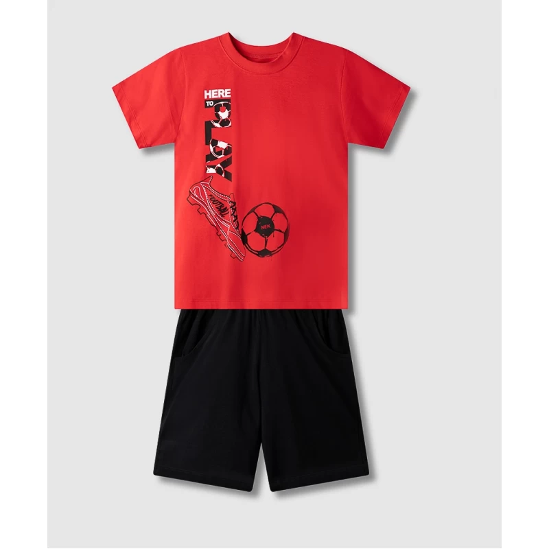 NEK Kids Σετ Αγόρι 6-16 Ετών Κόκκινο T-Shirt & Μαύρο Σορτσάκι 61226
