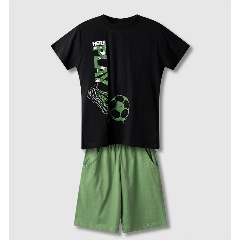 NEK Kids Σετ Αγόρι 6-16 Ετών Μαύρο T-Shirt & Πράσινο Σορτσάκι 61226