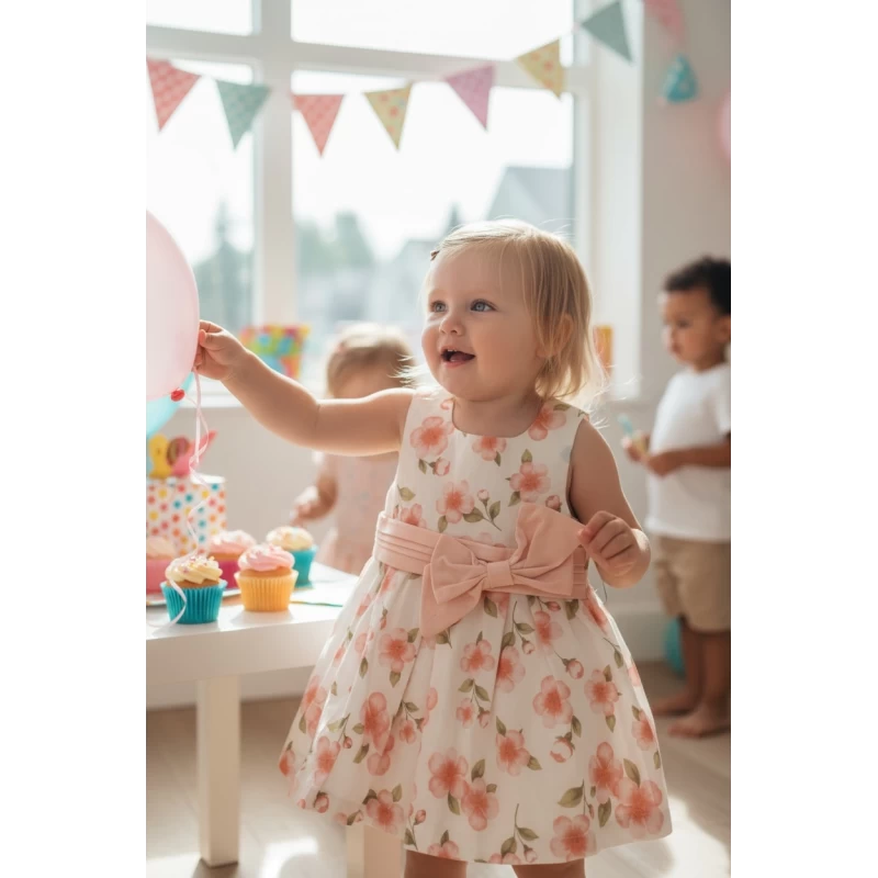Restart Kids 10814 – Βρεφικό Φόρεμα Floral με Φιόγκο (6–24 μηνών)