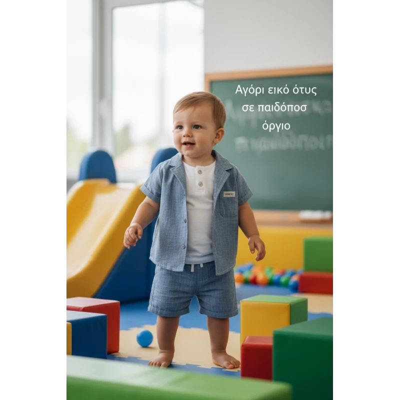 Restart Kids Βρεφικό Σετ Αγόρι Πουκάμισο, Μπλούζα & Σορτσάκι 3 Τεμαχίων 6-24 Μηνών