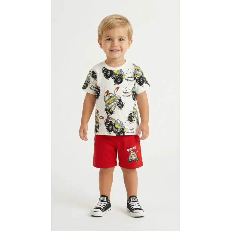 49423 Παιδικό Σετ Αγόρι Trax Kids Monster Trucks 2-6 Ετών Κόκκινο Σορτσάκι