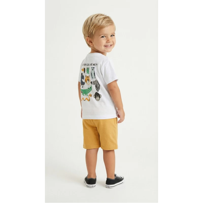 49426 Παιδικό Σετ Αγόρι Trax Kids Ζωάκια Λευκή Μπλούζα Μουσταρδί Σορτσάκι