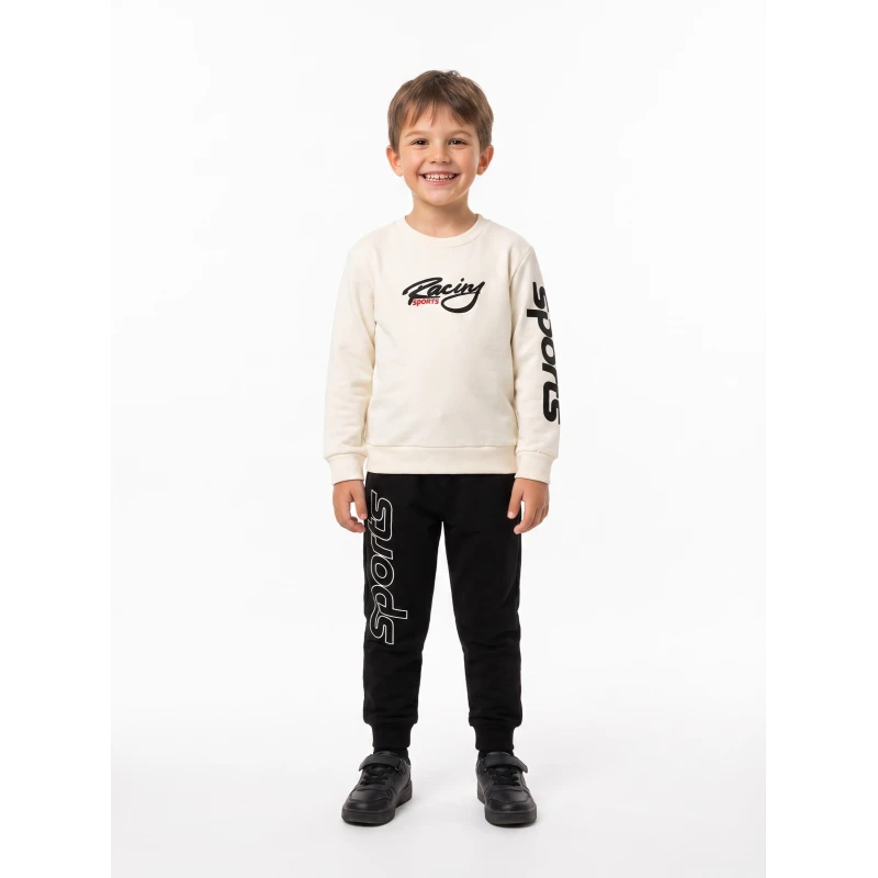 Trax Παιδική Φόρμα Sports Racing Εκρού-Μαύρη 7-16 Ετών - Κωδ. 50853