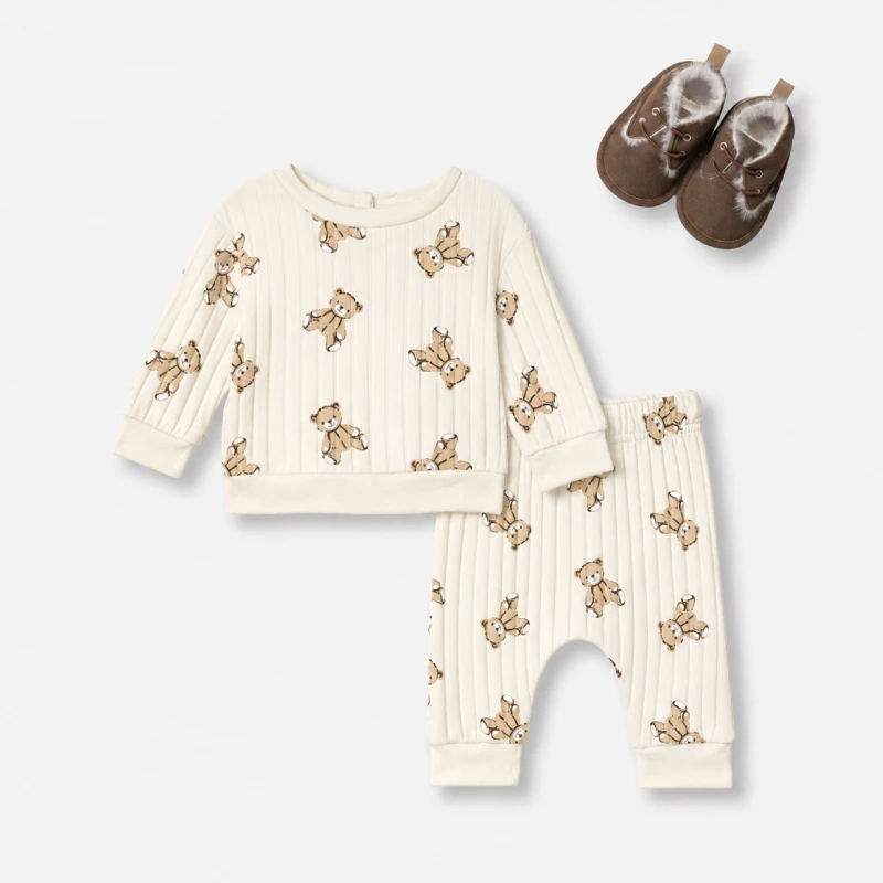 For Funky Kids Βρεφικό Σετ Αγοριού 3 Τεμαχίων Εκρού με Αρκουδάκια & Παπουτσάκια 227-050124-1
