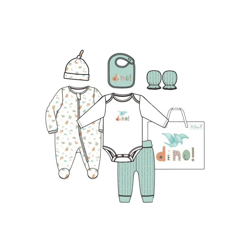 For Funky Kids Βρεφικό Σετ Δώρου 7 Τεμαχίων Αγοριού Dino 0-6 Μηνών
