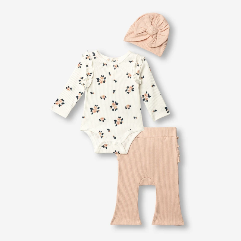 For Funky Kids Βρεφικό Σετ 3 Τεμαχίων με Φλοράλ Κορμάκι και Σκουφάκι 1-12 Μηνών Κορίτσι