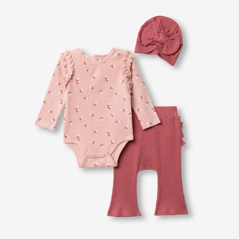 Funky Kids Βρεφικό Σετ 3 Τεμαχίων Floral με Σκουφάκι 1-12 Μηνών Κορίτσι