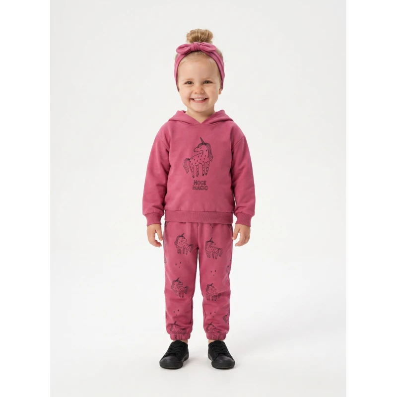 Trax Kids Παιδική Φόρμα Unicorn με Κουκούλα & Κορδέλα Ροζ 3τμχ 1-6 Ετών για Κορίτσι