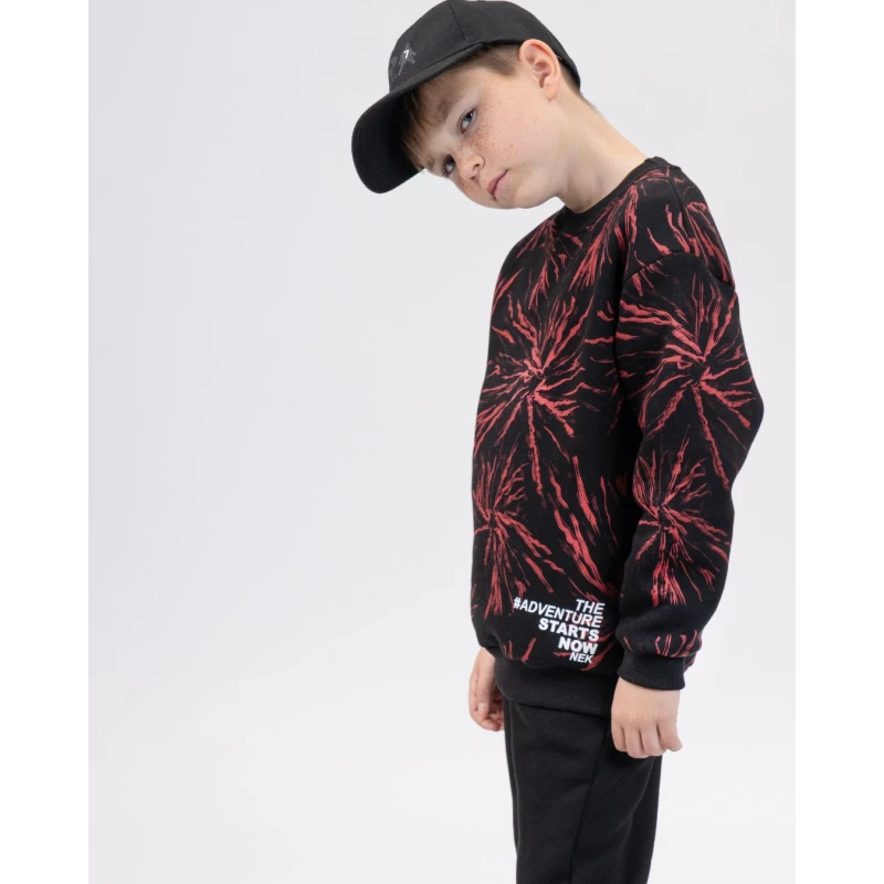 Φούτερ μπλούζα NEK Kids για αγόρι μαύρη με all-over print 6-16 ετών – Κωδ. 163826
