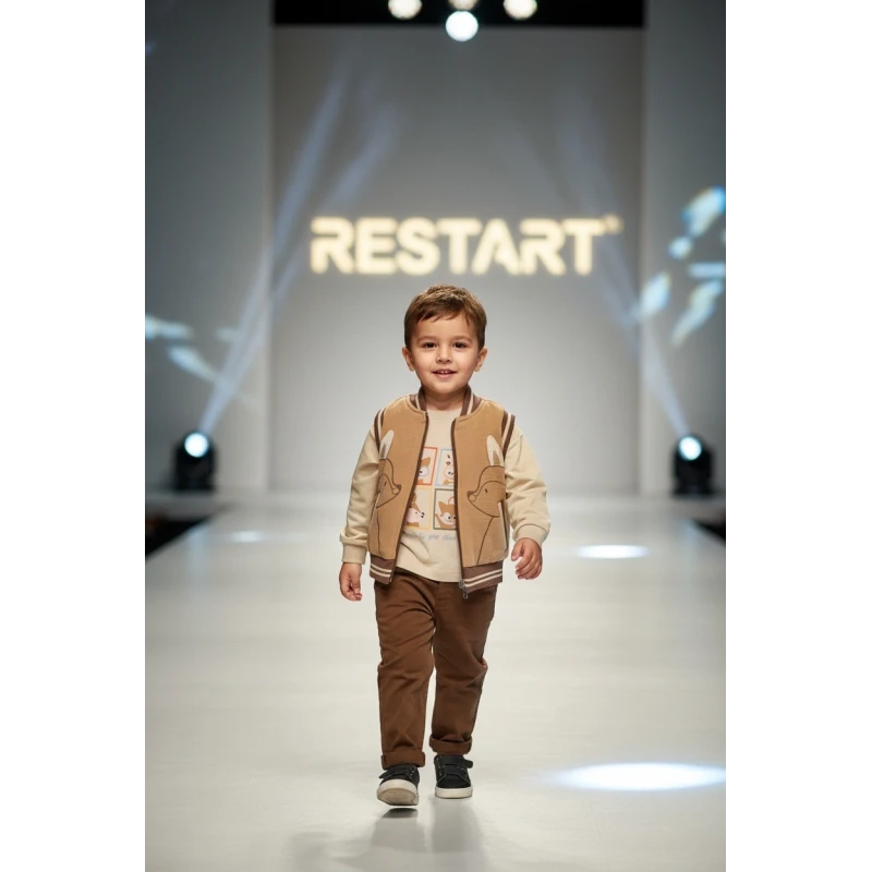 Restart Kids Βρεφικό Σετ 3 Τεμαχίων με Αμάνικη Ζακέτα Καφέ 9-24 Μηνών – 11405