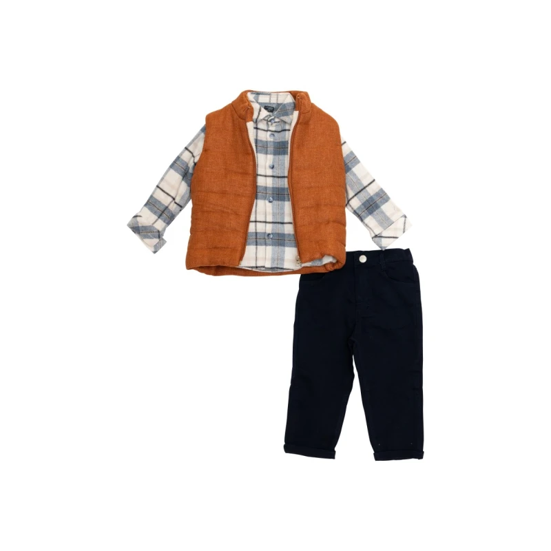 Restart Kids Παιδικό Σετ 3 Τεμαχίων με Αμάνικο Μπουφάν & Καρό Πουκάμισο – 11535