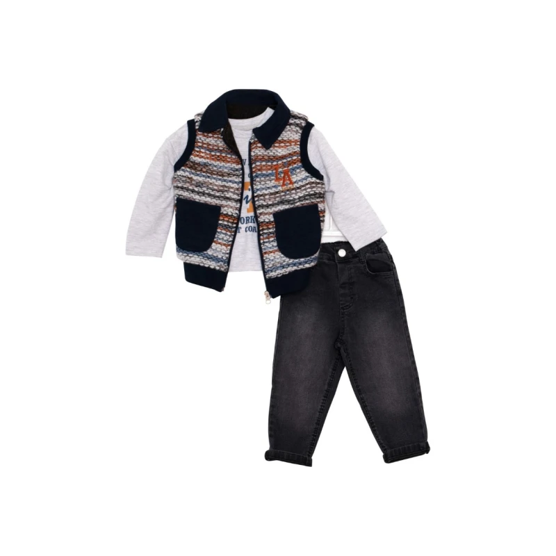 Restart Kids Παιδικό Σετ 3 Τεμαχίων με Αμάνικο Γιλέκο & Τζιν Παντελόνι 2-5 Ετών – 11522