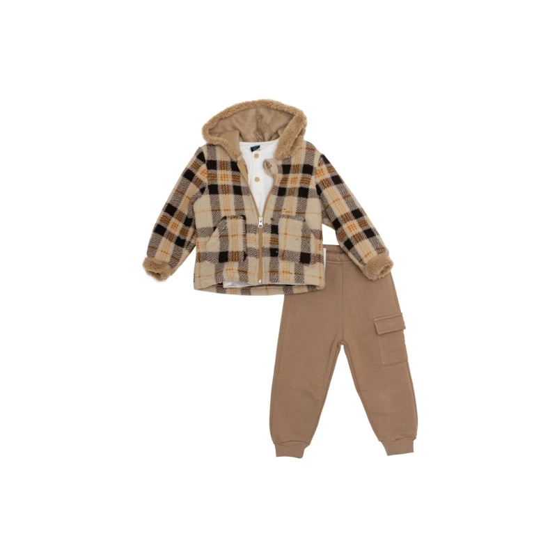 Restart Kids Παιδικό Σετ 3 Τεμαχίων με Καρό Ζακέτα & Cargo Παντελόνι 2-5 Ετών –11456