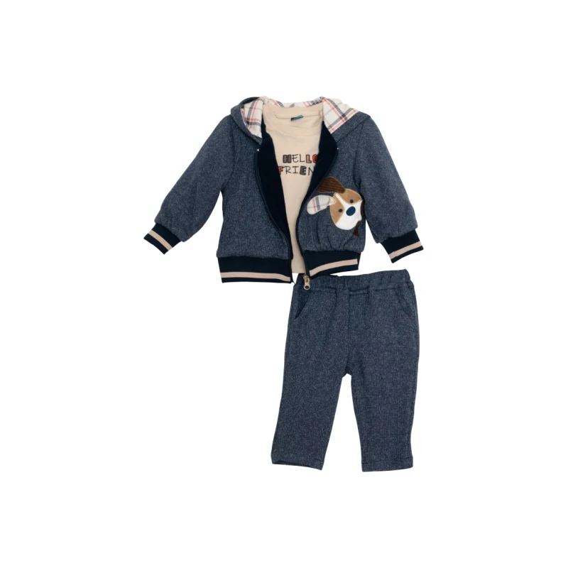 Restart Kids Βρεφικό Σετ 3 Τεμαχίων με Ζακέτα & Σκυλάκι 9-24 Μηνών – 11441