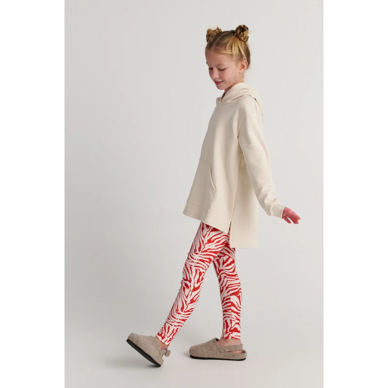 Two in a Castle Red Safari Σετ Κορίτσι με Oversized Φούτερ & Animal Print Κολάν – T7620
