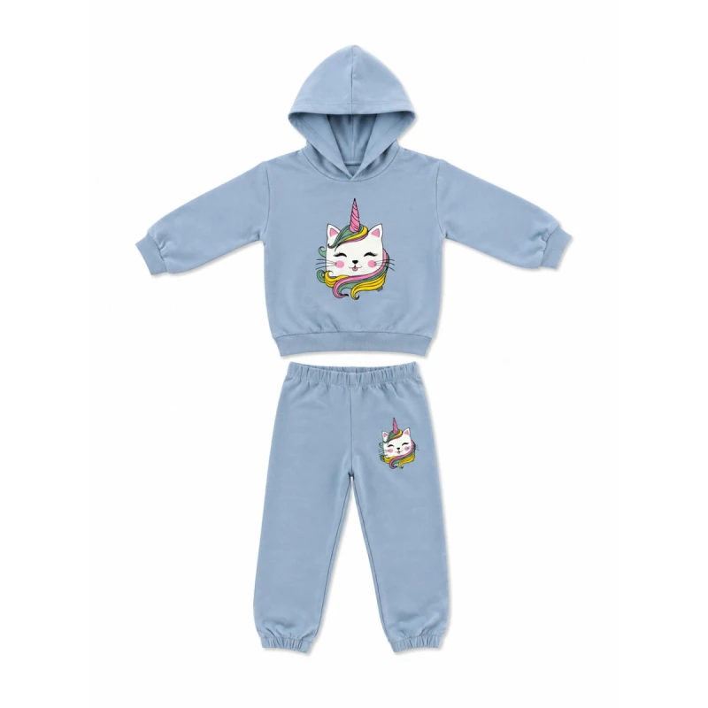 TRAX Kids Φόρμα Κορίτσι 2τμχ με Κουκούλα & Γατούλα Μονόκερο – Σιέλ – 1-6 Ετών – 50727