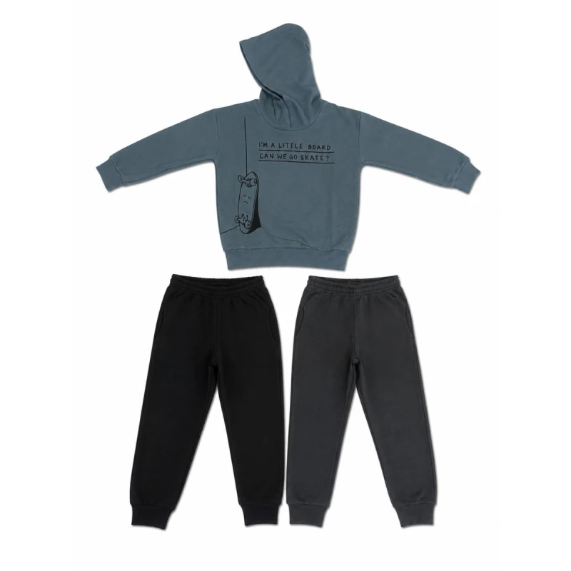 TRAX Kids Φόρμα Αγόρι 3τμχ Skate με Φούτερ Κουκούλα & 2 Παντελόνια – Μπλε/Μαύρο/Ανθρακί – 7-16 Ετών – 50860