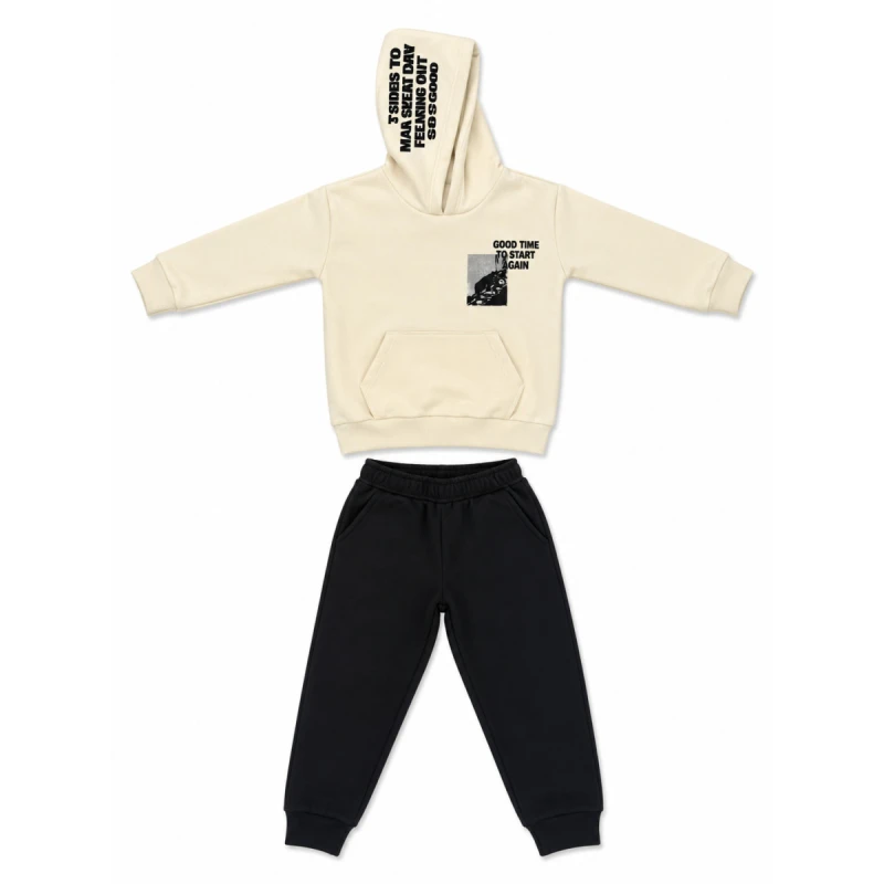 TRAX Kids Φόρμα Αγόρι Good Time με Φούτερ Κουκούλα – Εκρού/Μαύρο – 7-16 Ετών – 50858