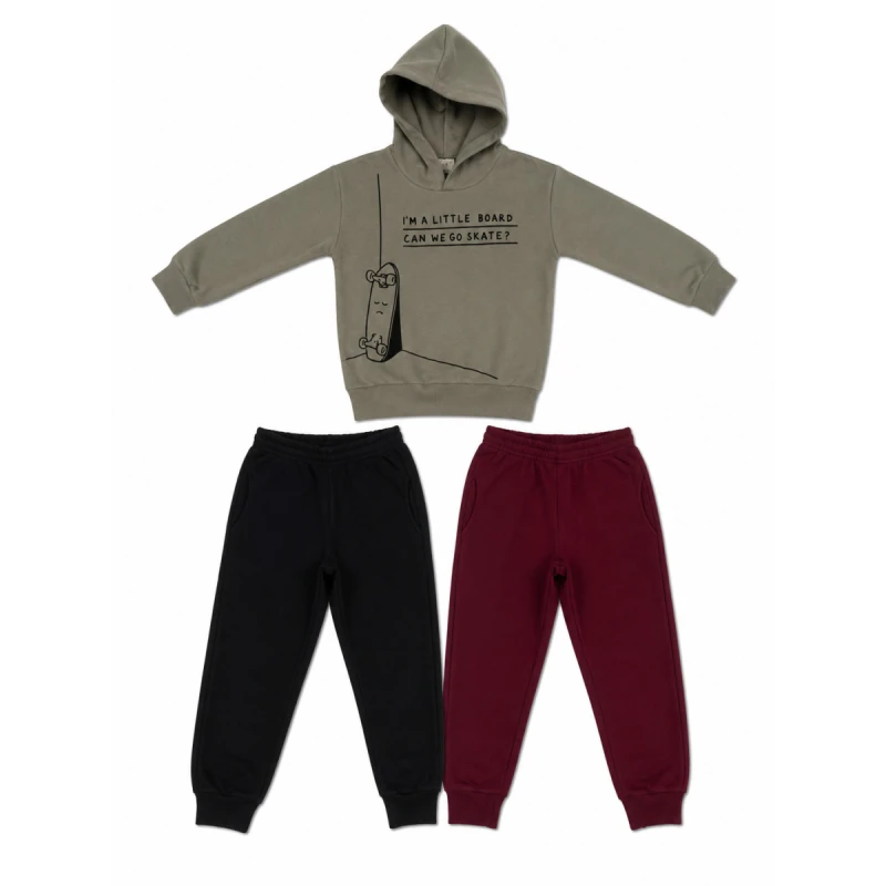 TRAX Kids Φόρμα Αγόρι Skate με 2 Παντελόνια – Χακί/Μαύρο/Μπορντό – 7-16 Ετών – 50860