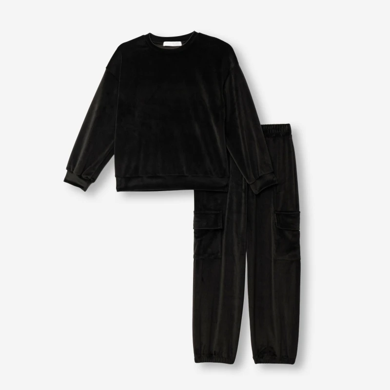 Funky Kids Βελουτέ Φόρμα Κορίτσι Μαύρη Cargo 7-12ετων –517148-1 | Kinderland