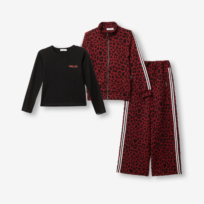 Funky Kids Σετ Φόρμας Κορίτσι 3τμχ Animal Print Μπορντό 6-16 Ετών –595105