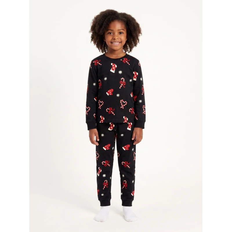 Trax Kids Παιδικές Πυτζάμες Κορίτσι Μαύρες Χριστουγεννιάτικες 7-16 Ετών – 50696