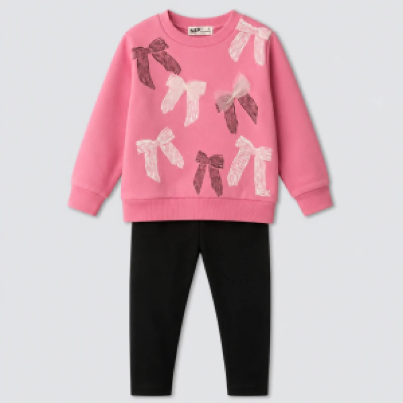 NEK Kids Κοριτσίστικο Σετ Φόρμας Ροζ με Φιόγκους 1–6 Ετών – 131226
