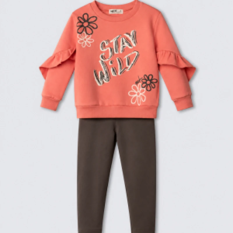 NEK Kids Κοριτσίστικο Σετ με Βολάν Κοραλί/Καφέ 1–6 Ετών – 131326